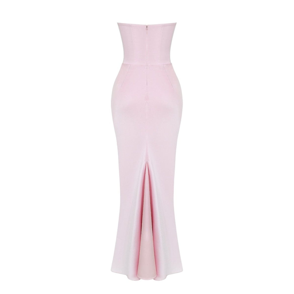 Amelia | Women’s Strapless Maxi Dress | Draped Detail Panel Bodice Evening Dress-Women Dress-Eltrendio