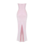 Amelia | Women’s Strapless Maxi Dress | Draped Detail Panel Bodice Evening Dress-Women Dress-Eltrendio