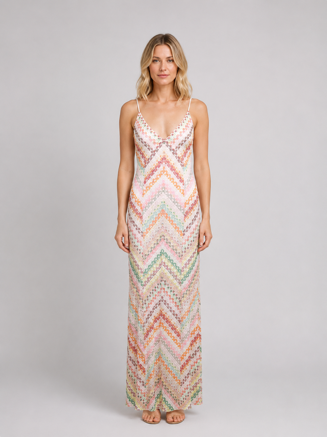 Ariella | Women’s Maxi Dress | Chevron Print Strappy Holiday-Women Dress-Eltrendio