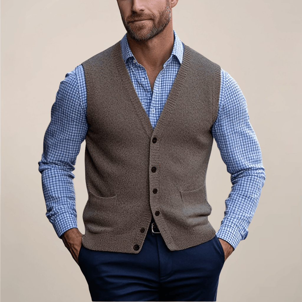 Arthur | Men’s Button Front Vest | V Neck Wedding Waistcoat-Men Vest-Eltrendio