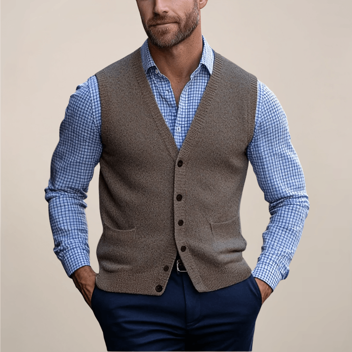 Arthur | Men’s Button Front Vest | V Neck Wedding Waistcoat-Men Vest-Eltrendio