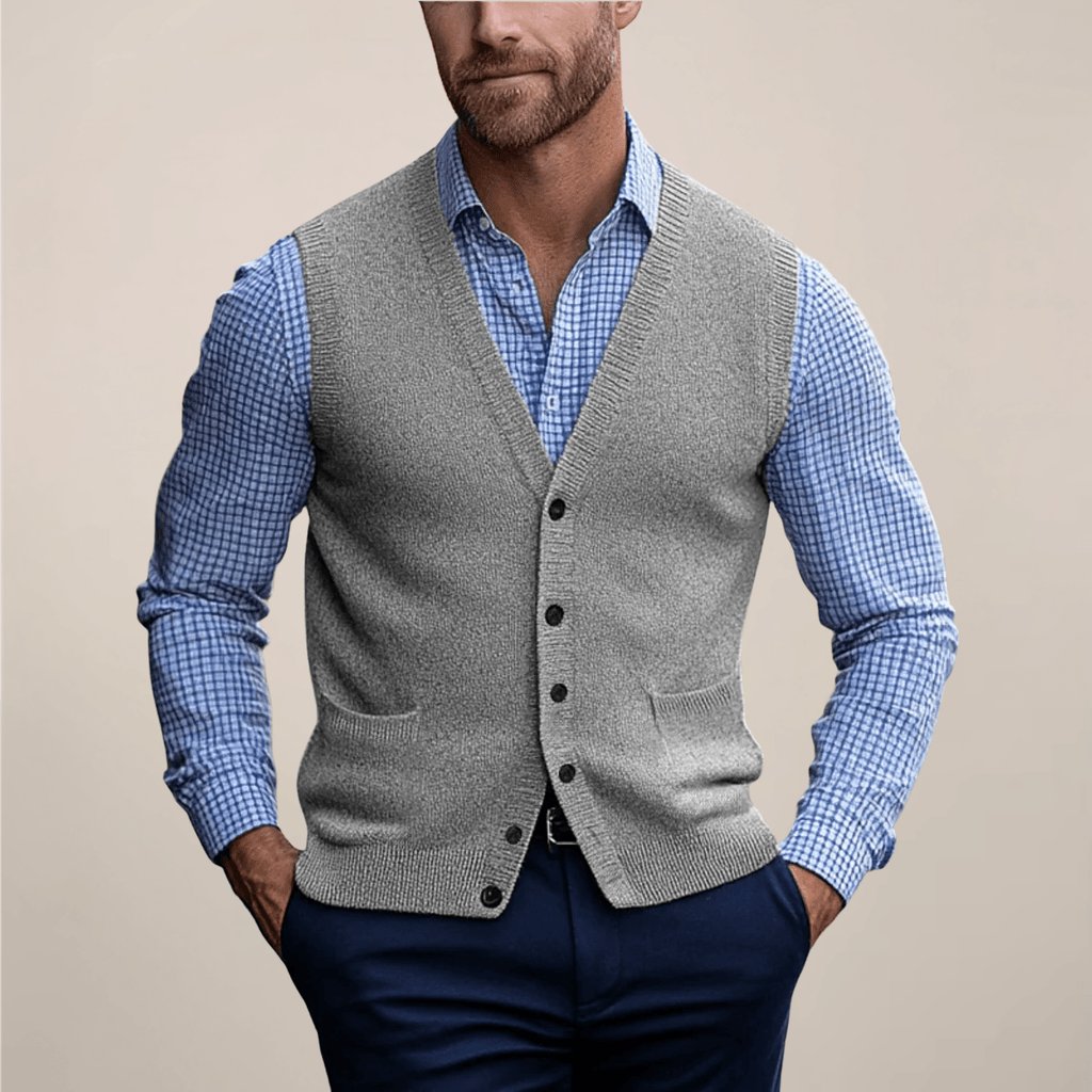 Arthur | Men’s Button Front Vest | V Neck Wedding Waistcoat-Men Vest-Eltrendio