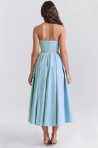 Audrey | Women’s Strapless Midi Dress | Pleated Skirt Wedding Guest Wear-Women Dress-Eltrendio