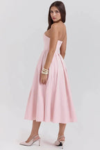 Audrey | Women’s Strapless Midi Dress | Pleated Skirt Wedding Guest Wear-Women Dress-Eltrendio