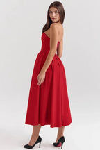 Audrey | Women’s Strapless Midi Dress | Pleated Skirt Wedding Guest Wear-Women Dress-Eltrendio