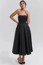 Audrey | Women’s Strapless Midi Dress | Pleated Skirt Wedding Guest Wear-Women Dress-Eltrendio