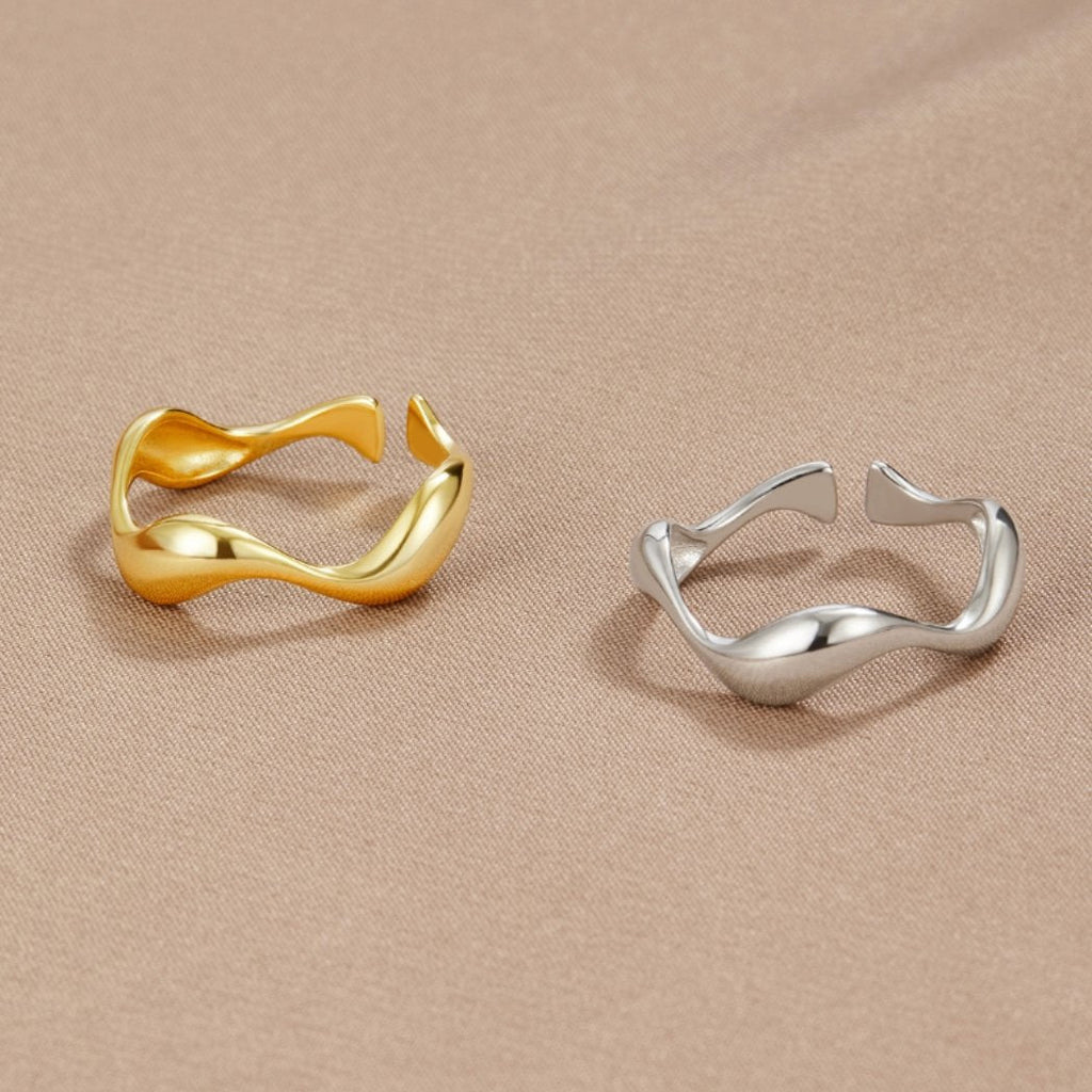 Aurelia | Women’s Open Band Ring | Wave Shape Gold Tone Everyday Jewellery-Ring-Eltrendio