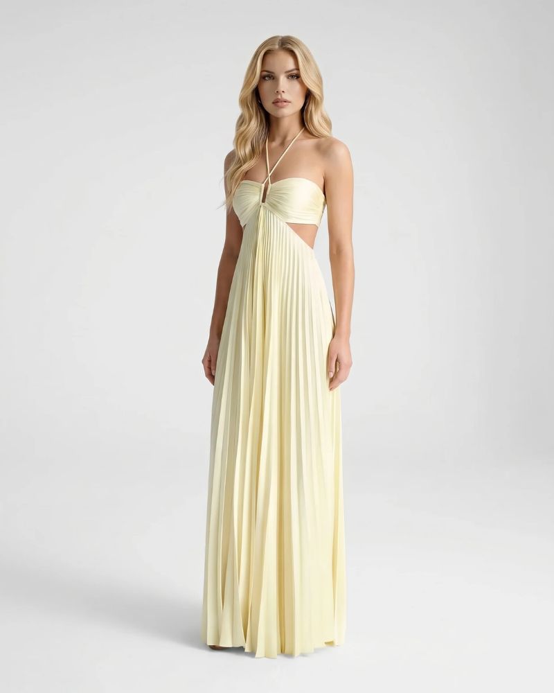 Aurora | Women’s Pleated Maxi Dress | Strapless Cut Out-Women Dress-Eltrendio