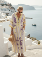 Beatrice | Women's Floral Print Kaftan Dress | V Neck Side Split Coastal Escape Dress-Women Dress-Eltrendio