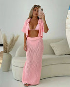 Bianca | Women’s Two Piece Set | Crochet Crop Top Maxi Skirt-Women Outfit Set-Eltrendio