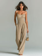 Brielle | Women’s Wide Leg Jumpsuit | Spaghetti Strap Pocket Holiday Wear-Women Jumpsuit-Eltrendio