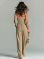 Brielle | Women’s Wide Leg Jumpsuit | Spaghetti Strap Pocket Holiday Wear-Women Jumpsuit-Eltrendio