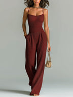 Brielle | Women’s Wide Leg Jumpsuit | Spaghetti Strap Pocket Holiday Wear-Women Jumpsuit-Eltrendio