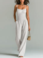 Brielle | Women’s Wide Leg Jumpsuit | Spaghetti Strap Pocket Holiday Wear-Women Jumpsuit-Eltrendio