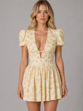 Camille | Women’s Mini Dress | Floral Print Puff Sleeve-Women Dress-Eltrendio