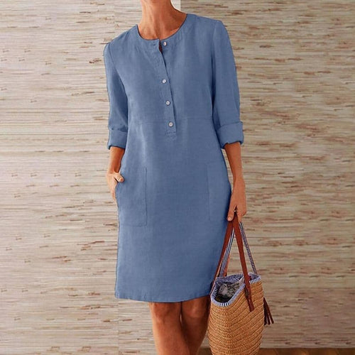 Catherine | Women’s Knee Length Dress | Button Front Pocket-Women Dress-Eltrendio