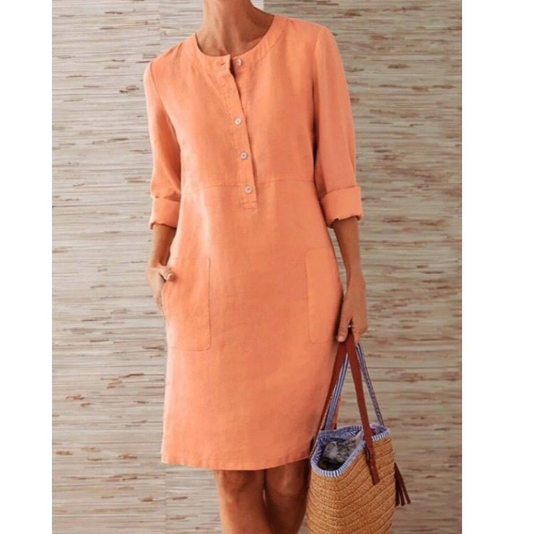 Catherine | Women’s Knee Length Dress | Button Front Pocket-Women Dress-Eltrendio