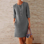 Catherine | Women’s Knee Length Dress | Button Front Pocket-Women Dress-Eltrendio