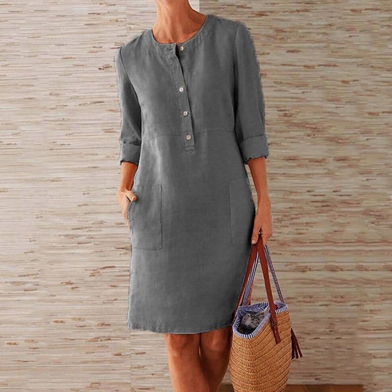 Catherine | Women’s Knee Length Dress | Button Front Pocket-Women Dress-Eltrendio