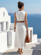 Catherine | Women's Sleeveless Maxi Dress | Tie Waist Cruise Holiday Dress-Women Dress-Eltrendio