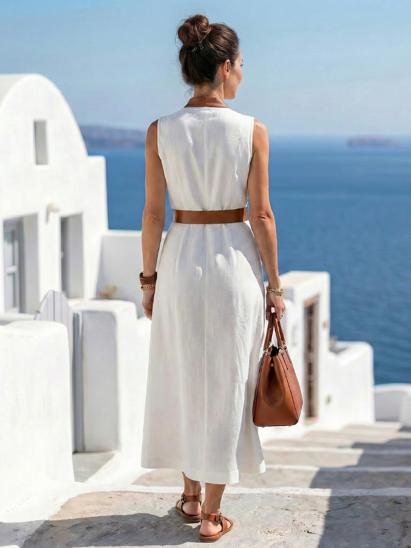 Catherine | Women's Sleeveless Maxi Dress | Tie Waist Cruise Holiday Dress-Women Dress-Eltrendio