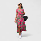 Cecilia | Women's Printed Wrap Midi Dress | Tie Waist City Break Dress-Women Dress-Eltrendio