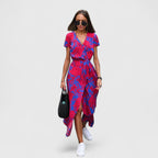 Cecilia | Women's Printed Wrap Midi Dress | Tie Waist City Break Dress-Women Dress-Eltrendio