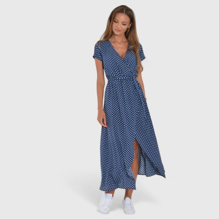 Cecilia | Women's Printed Wrap Midi Dress | Tie Waist City Break Dress-Women Dress-Eltrendio