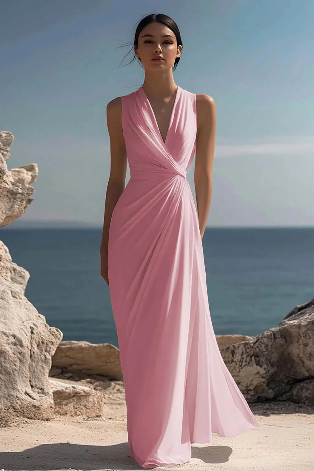 Celeste | Women’s Maxi Dress | Wrap V Neck Sleeveless-Women Dress-Eltrendio