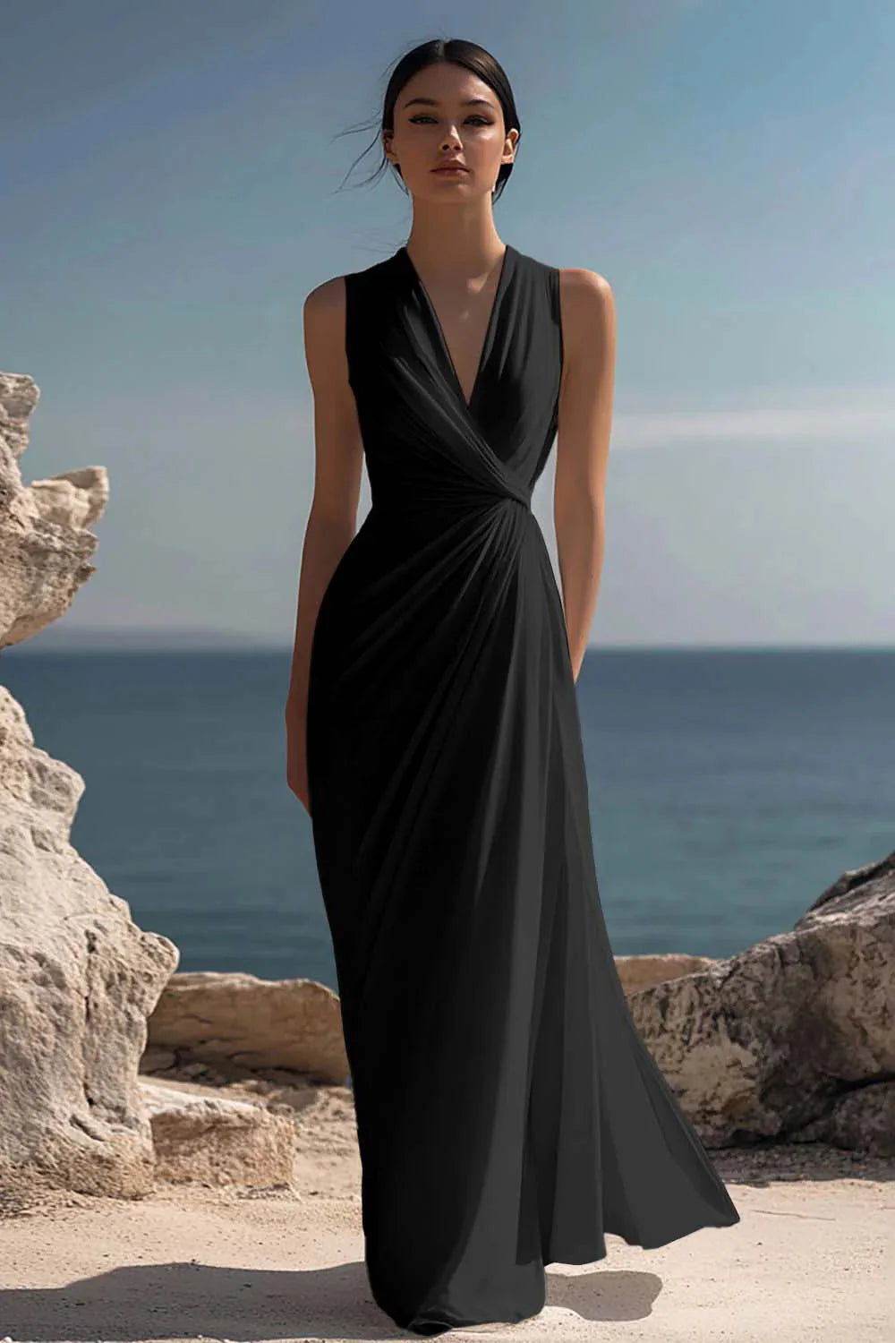 Celeste | Women’s Maxi Dress | Wrap V Neck Sleeveless-Women Dress-Eltrendio