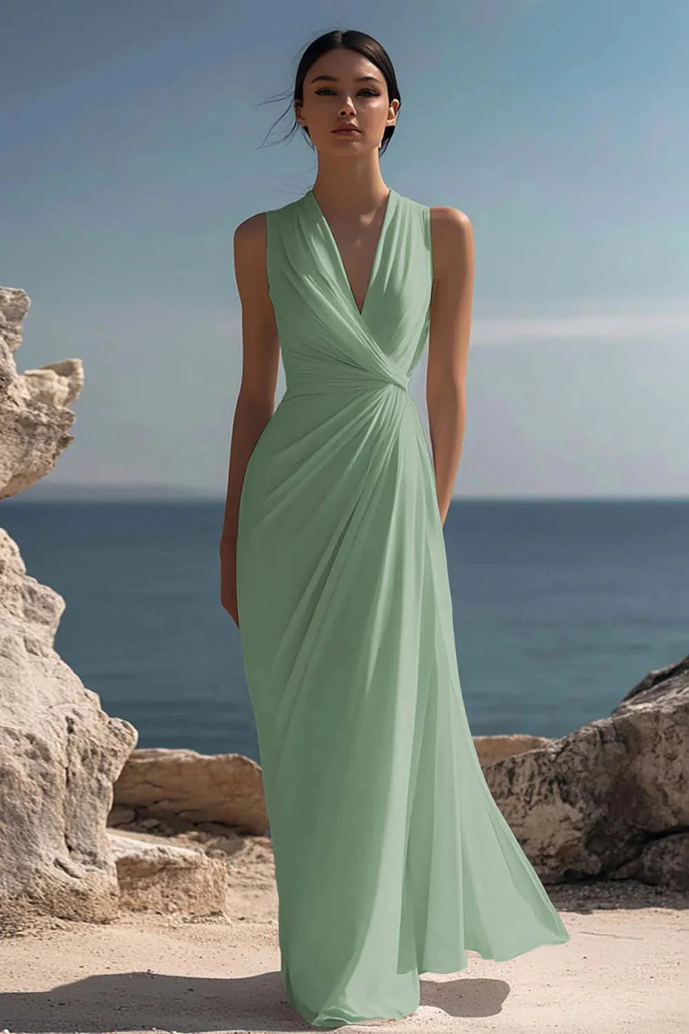 Celeste | Women’s Maxi Dress | Wrap V Neck Sleeveless-Women Dress-Eltrendio