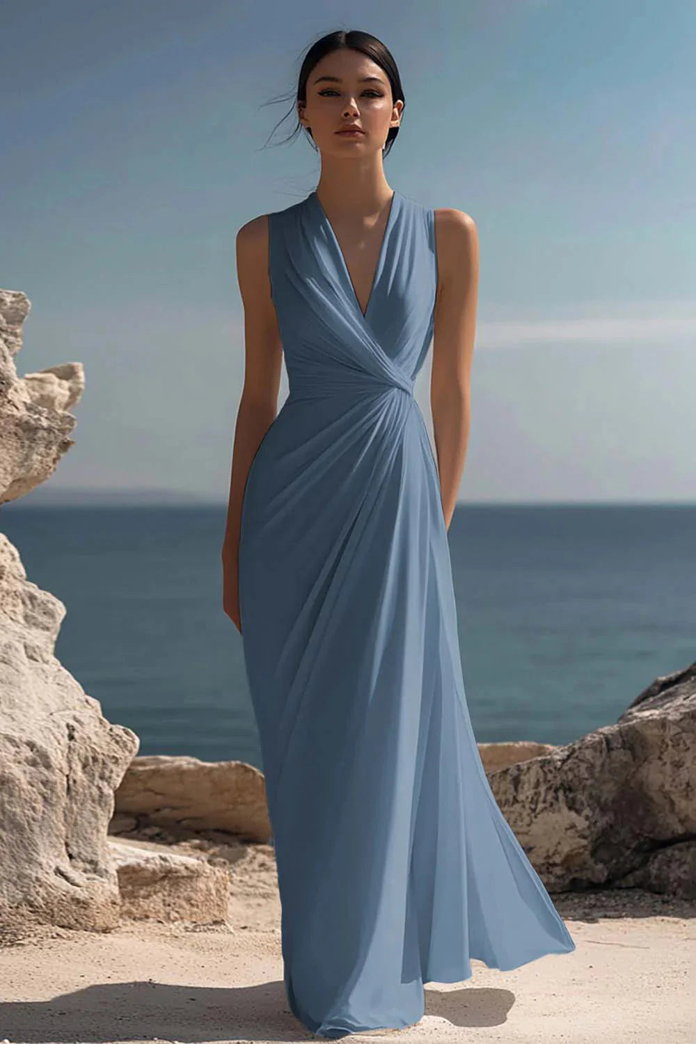 Celeste | Women’s Maxi Dress | Wrap V Neck Sleeveless-Women Dress-Eltrendio