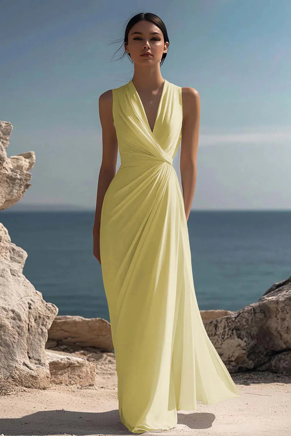 Celeste | Women’s Maxi Dress | Wrap V Neck Sleeveless-Women Dress-Eltrendio