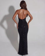 Celeste | Women’s Sequin Maxi Dress | Plunge Backless Evening Wear-Women Dress-Eltrendio