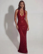 Celeste | Women’s Sequin Maxi Dress | Plunge Backless Evening Wear-Women Dress-Eltrendio