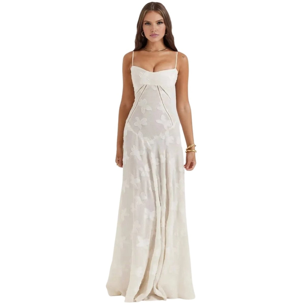 Charlotte | Women’s Floral Maxi Dress | Spaghetti Straps Panel Detail Wedding Guest Dress-Women Dress-Eltrendio