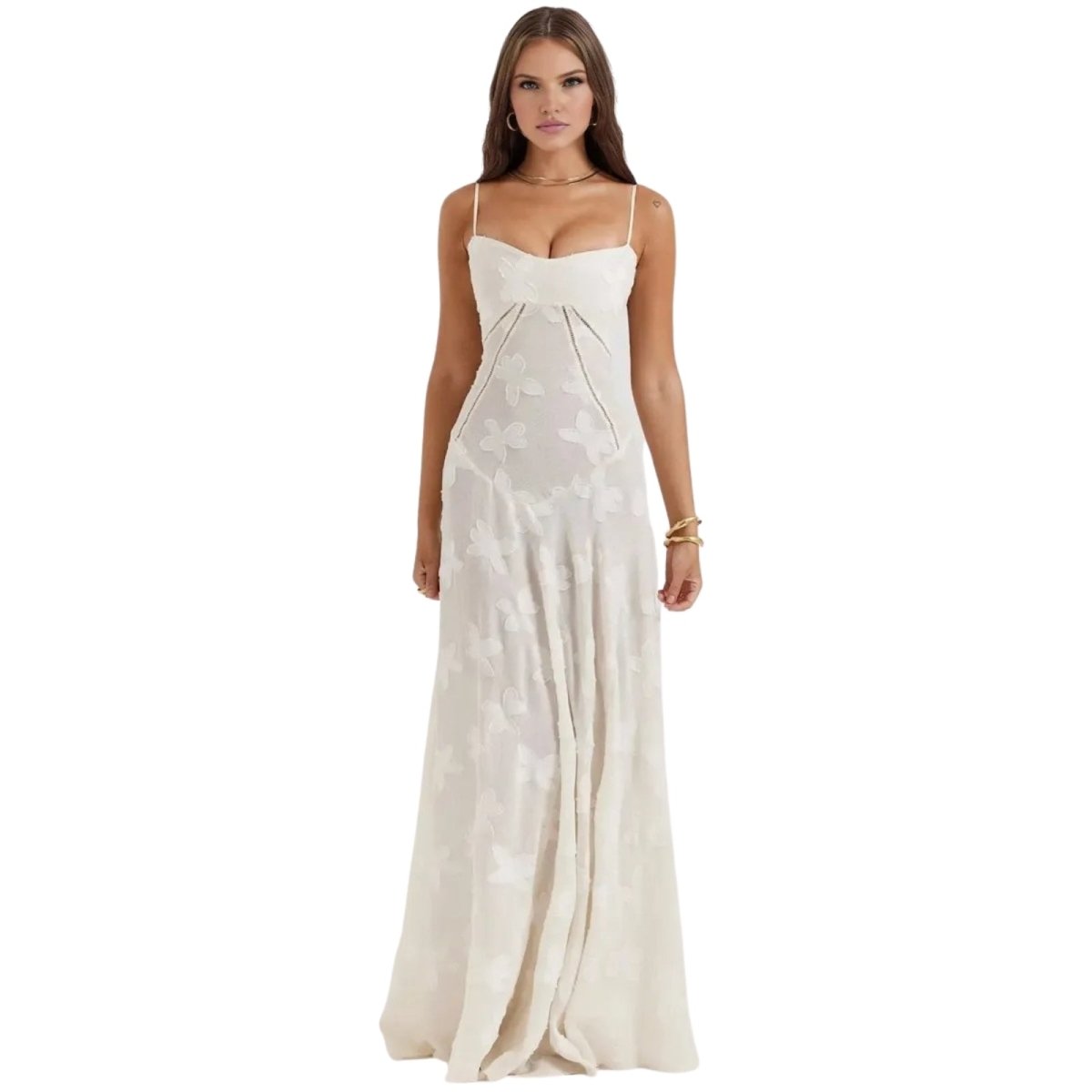 Charlotte | Women’s Floral Maxi Dress | Spaghetti Straps Panel Detail Wedding Guest Dress-Women Dress-Eltrendio