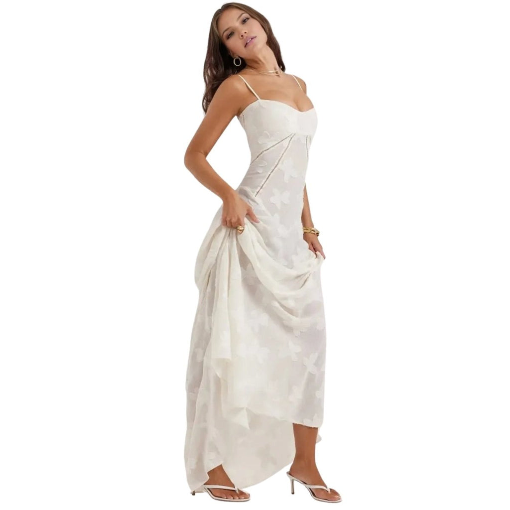 Charlotte | Women’s Floral Maxi Dress | Spaghetti Straps Panel Detail Wedding Guest Dress-Women Dress-Eltrendio