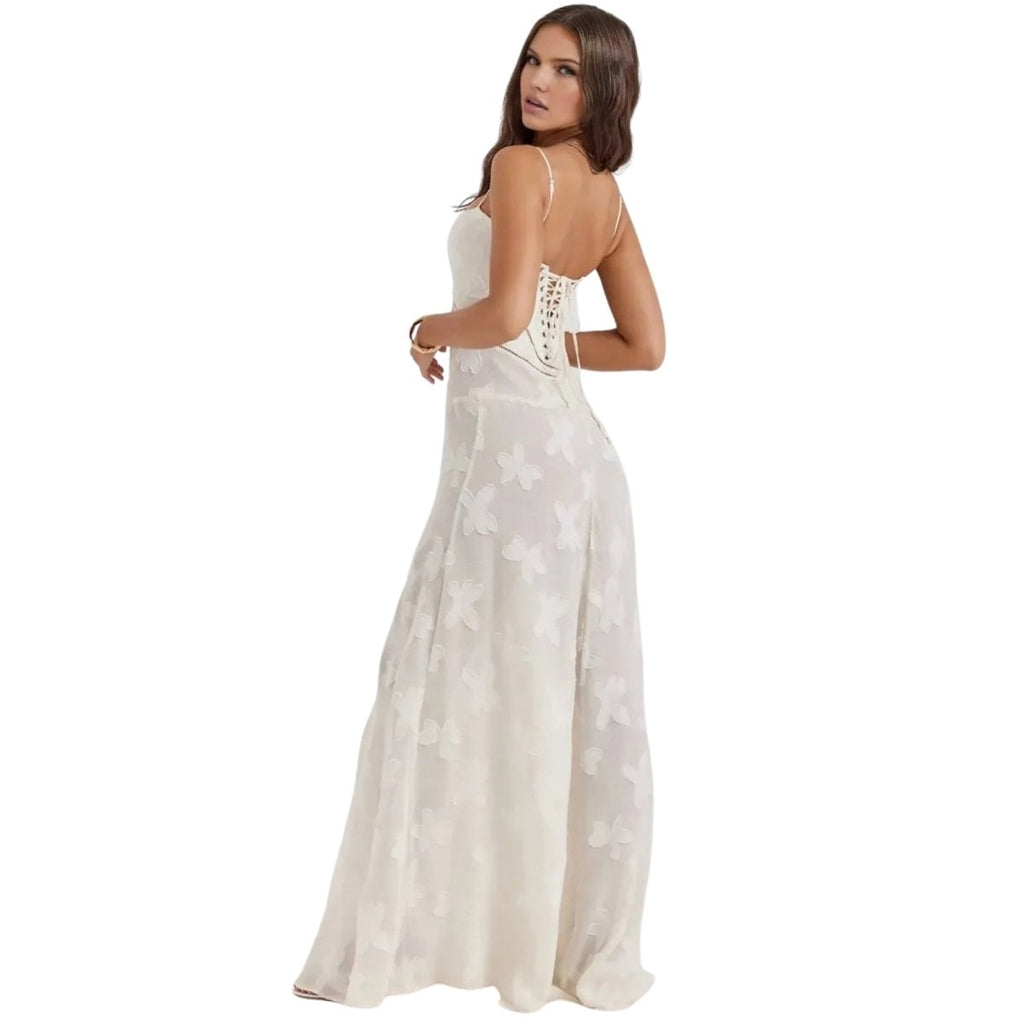Charlotte | Women’s Floral Maxi Dress | Spaghetti Straps Panel Detail Wedding Guest Dress-Women Dress-Eltrendio