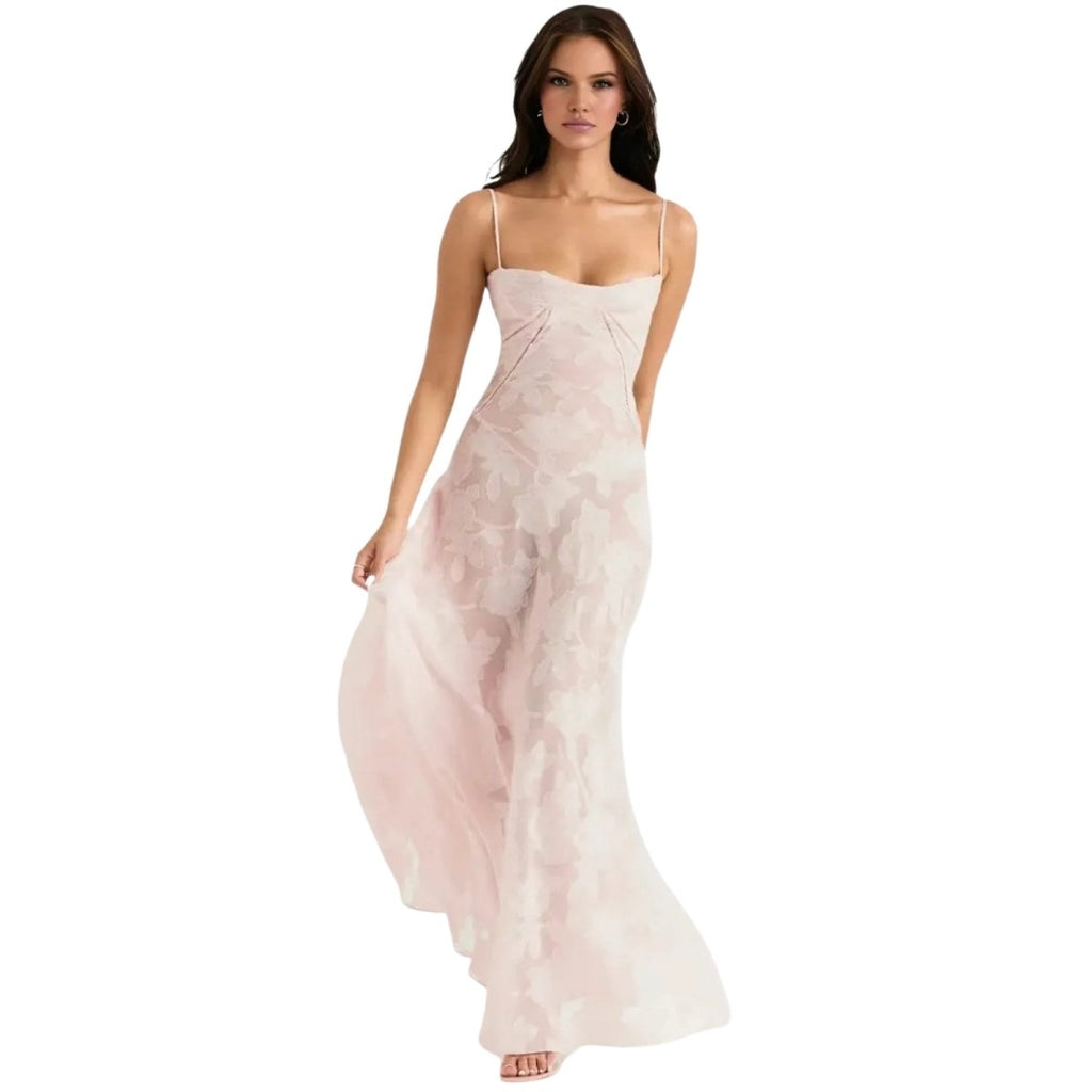 Charlotte | Women’s Floral Maxi Dress | Spaghetti Straps Panel Detail Wedding Guest Dress-Women Dress-Eltrendio