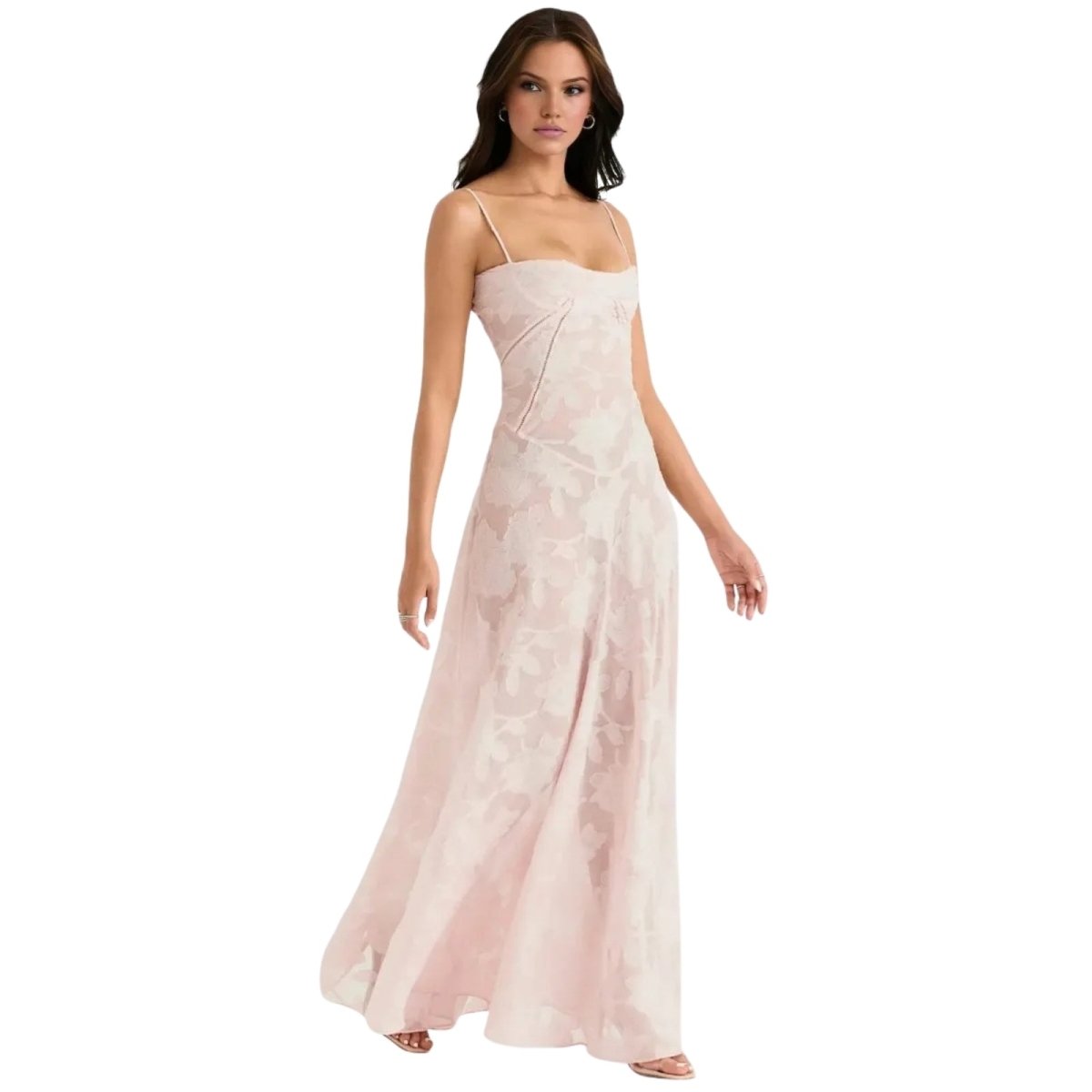 Charlotte | Women’s Floral Maxi Dress | Spaghetti Straps Panel Detail Wedding Guest Dress-Women Dress-Eltrendio