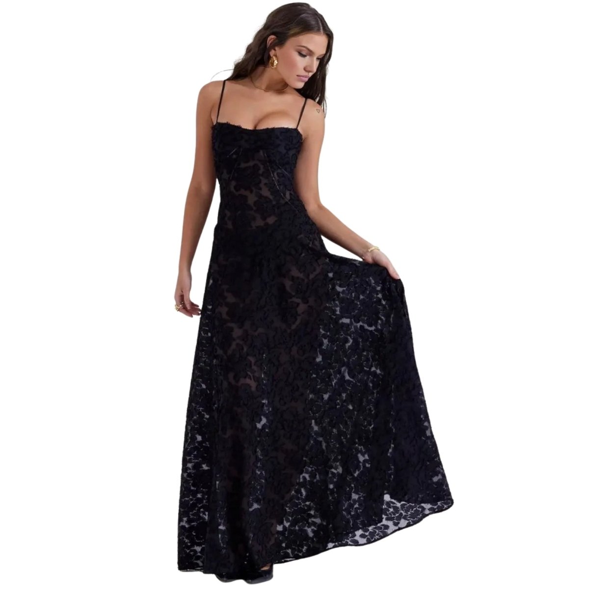 Charlotte | Women’s Floral Maxi Dress | Spaghetti Straps Panel Detail Wedding Guest Dress-Women Dress-Eltrendio