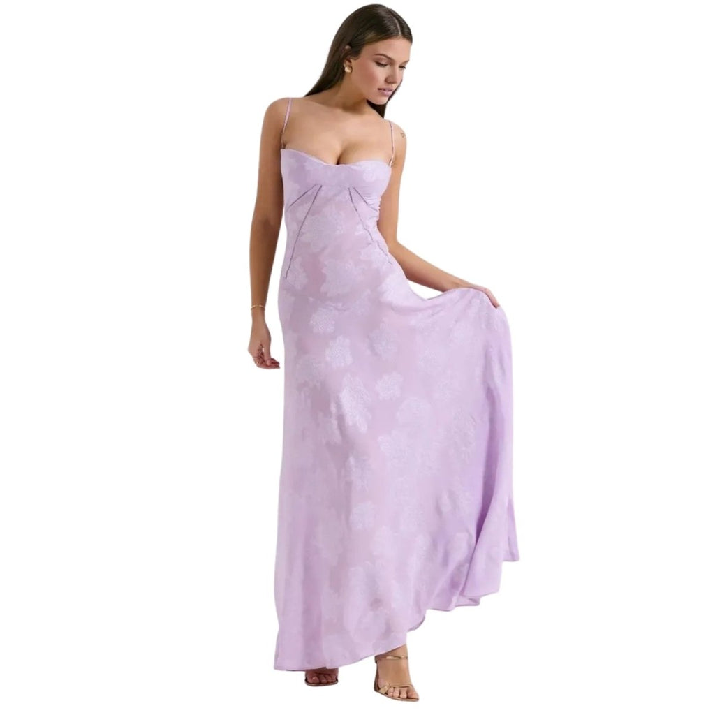 Charlotte | Women’s Floral Maxi Dress | Spaghetti Straps Panel Detail Wedding Guest Dress-Women Dress-Eltrendio