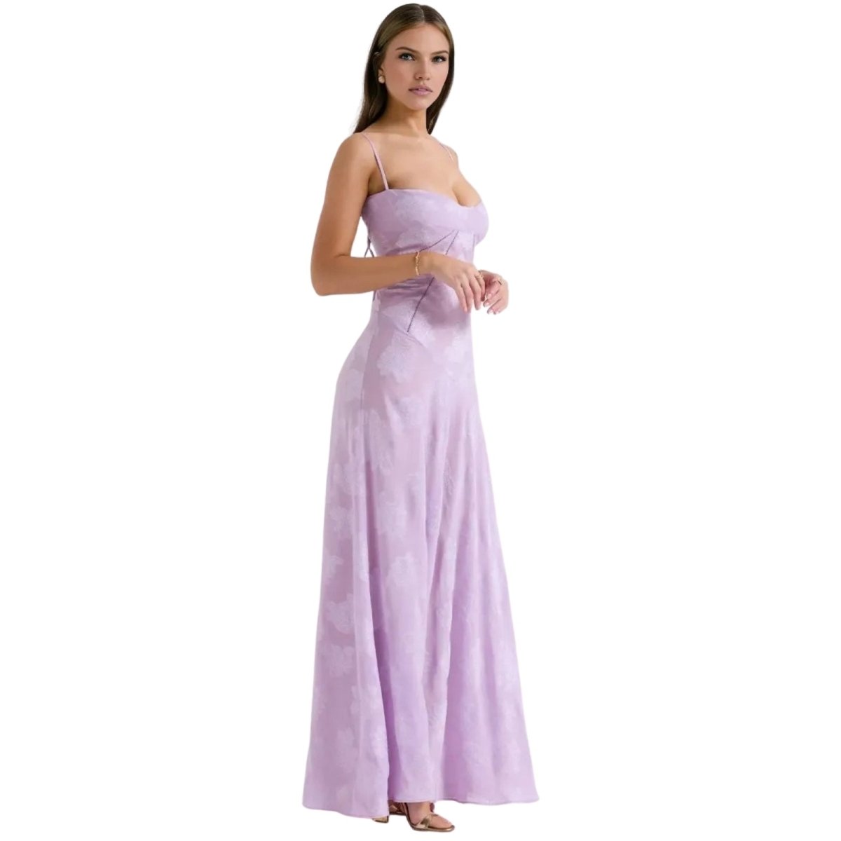 Charlotte | Women’s Floral Maxi Dress | Spaghetti Straps Panel Detail Wedding Guest Dress-Women Dress-Eltrendio