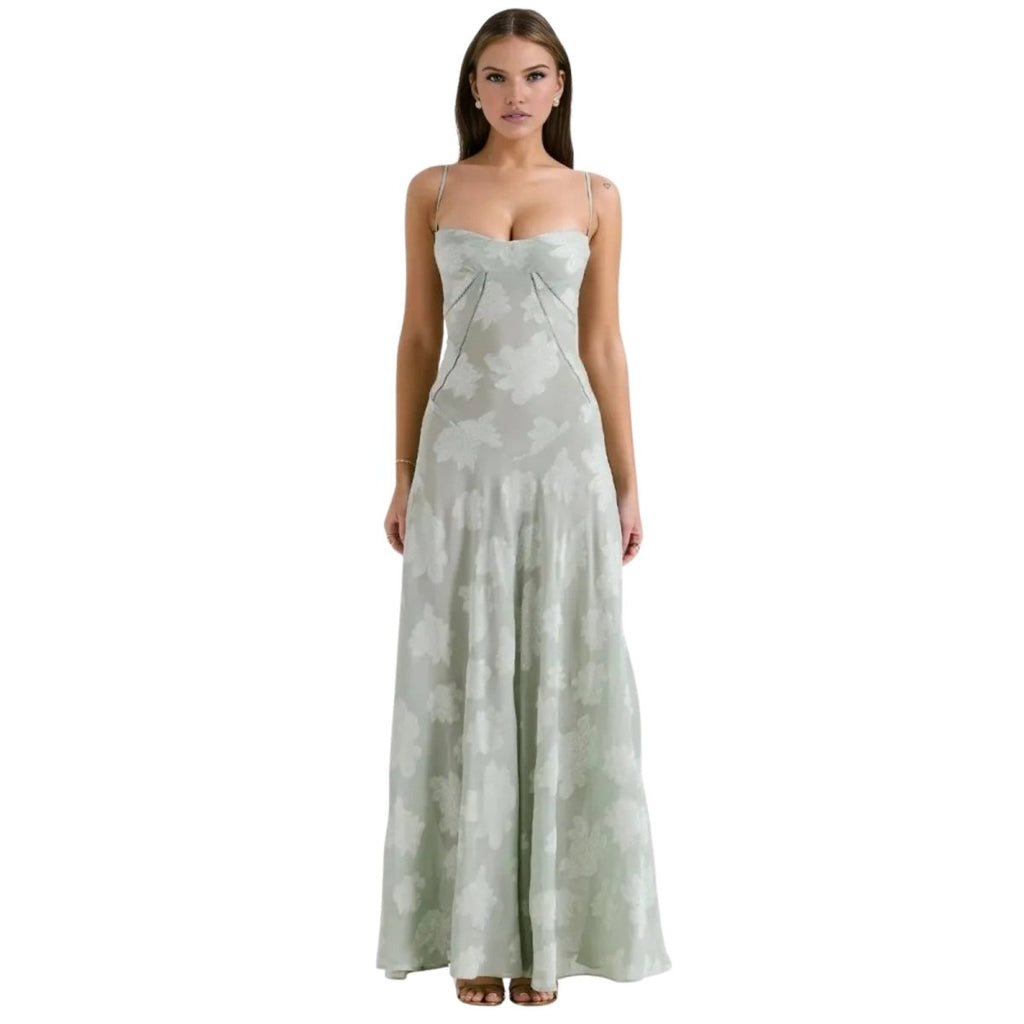 Charlotte | Women’s Floral Maxi Dress | Spaghetti Straps Panel Detail Wedding Guest Dress-Women Dress-Eltrendio