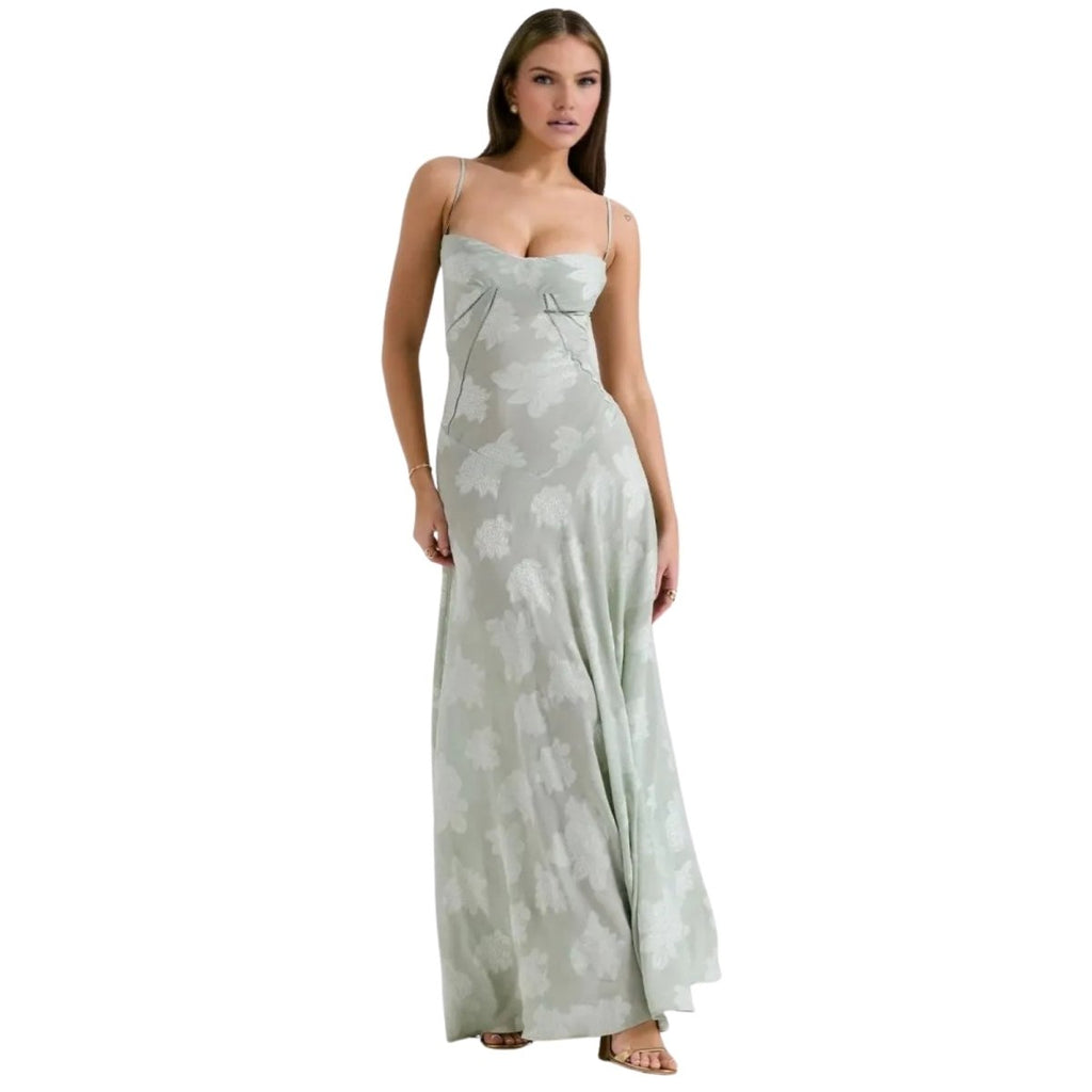 Charlotte | Women’s Floral Maxi Dress | Spaghetti Straps Panel Detail Wedding Guest Dress-Women Dress-Eltrendio