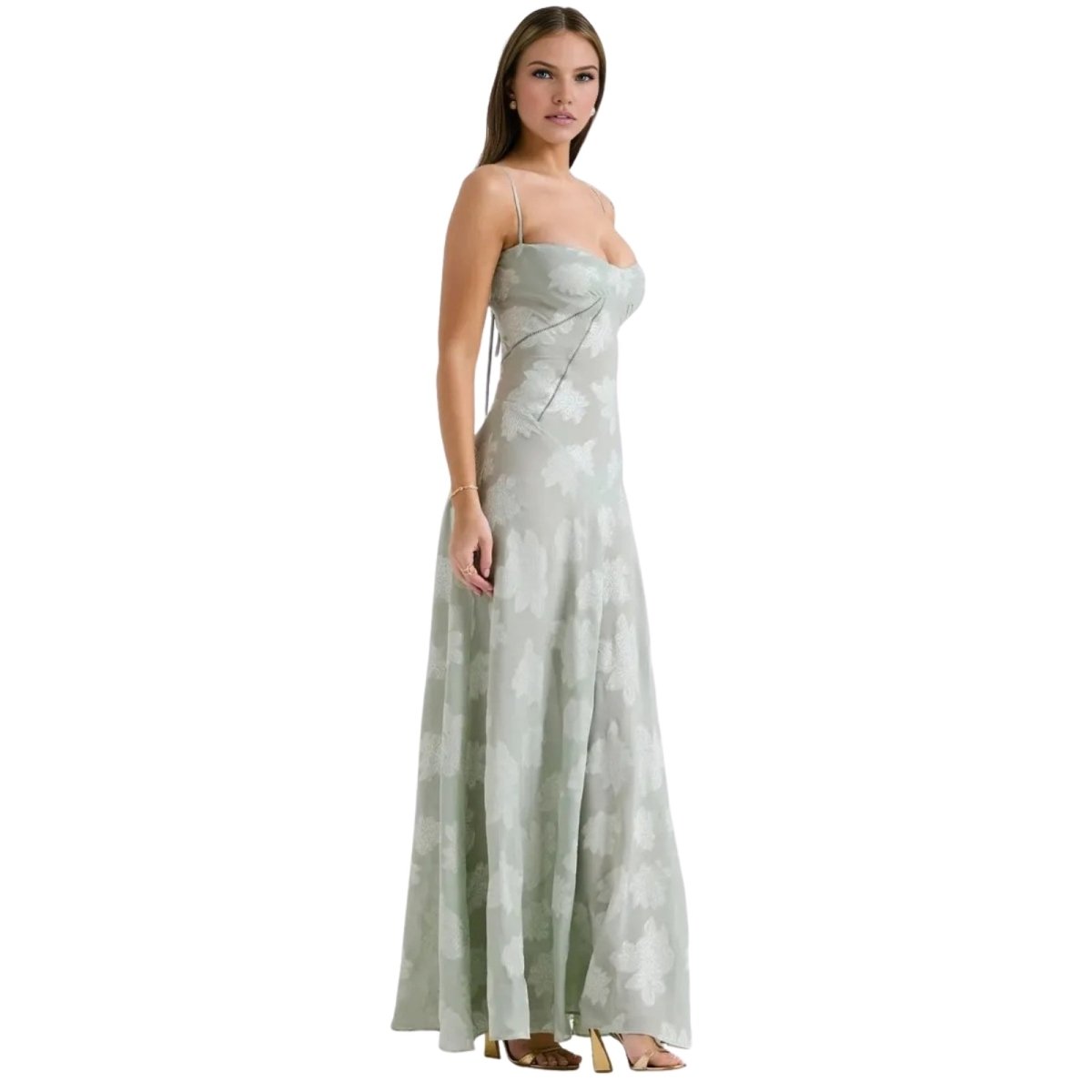 Charlotte | Women’s Floral Maxi Dress | Spaghetti Straps Panel Detail Wedding Guest Dress-Women Dress-Eltrendio