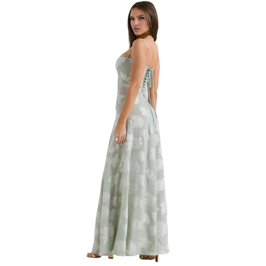 Charlotte | Women’s Floral Maxi Dress | Spaghetti Straps Panel Detail Wedding Guest Dress-Women Dress-Eltrendio