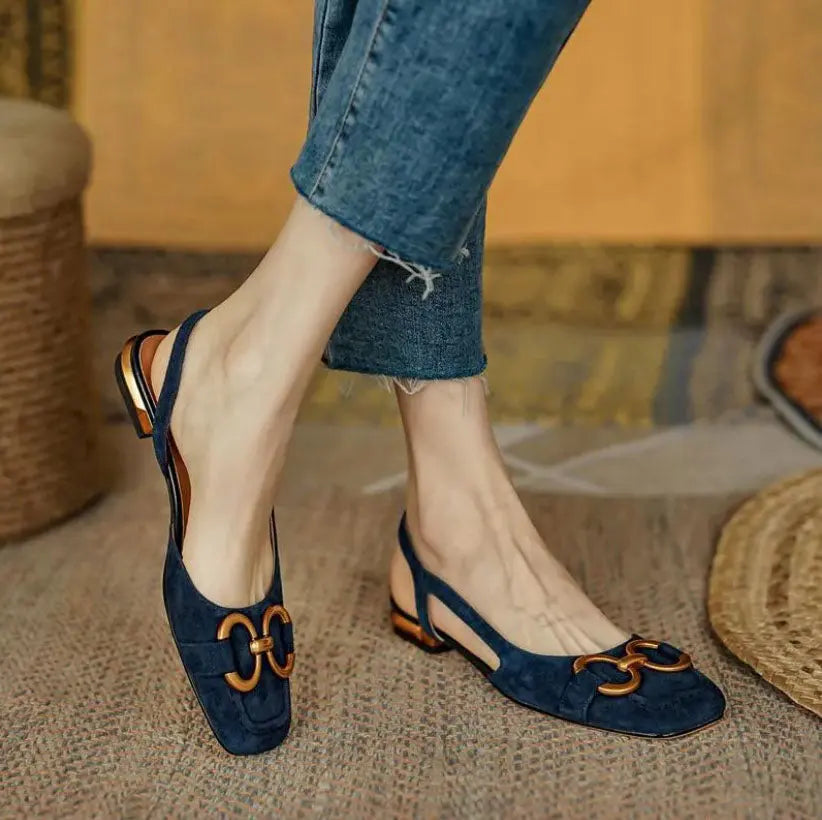 Clara | Women’s Slingback Low Heel Shoes | Pointed Toe Buckle Detail-Women Shoes-Eltrendio