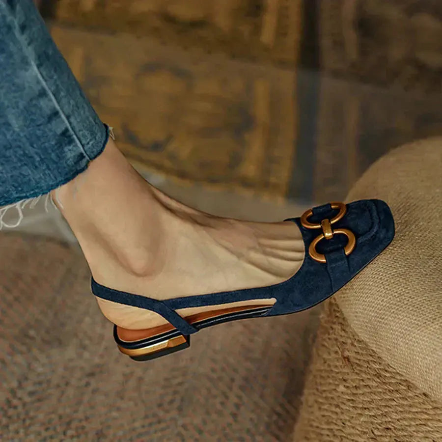 Clara | Women’s Slingback Low Heel Shoes | Pointed Toe Buckle Detail-Women Shoes-Eltrendio